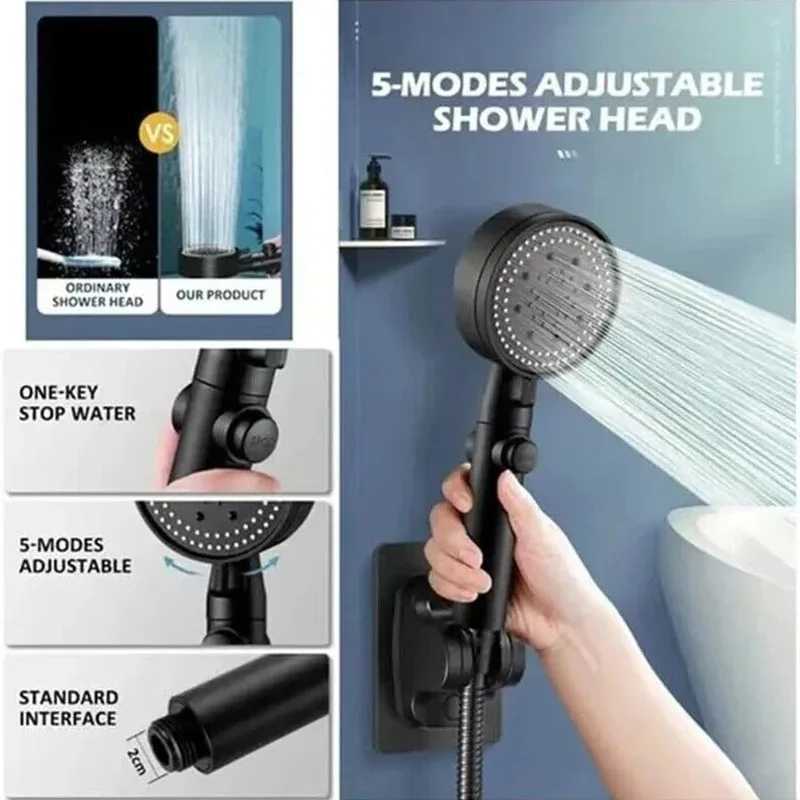 High Pressure Shower Head 5 Modes Adjustable Showerheads Bathroom Accessories with Hose Water Saving One-Key Stop Spray NozzleM251120