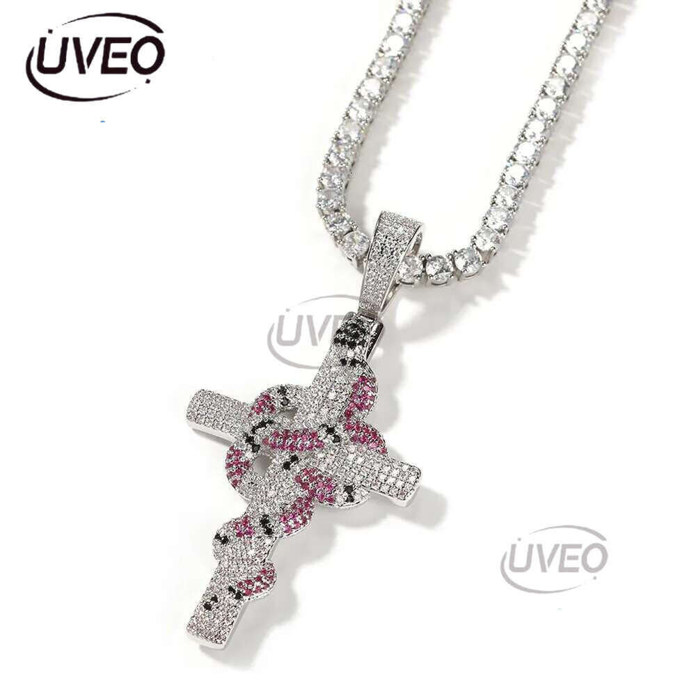 Luxury designer Ice Out VVS Moissanite Cross Necklace Retro Snake Pendant Hip Hop Necklace Jewelry for Stylish Men Free shipping