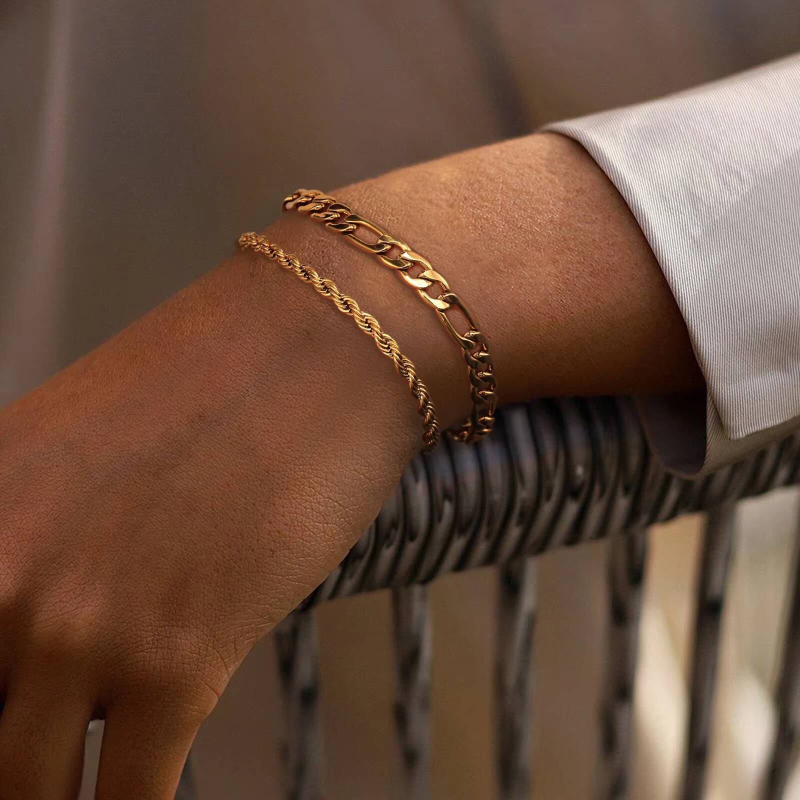 18K Real Gold Plated Figaro Bracelet Rope Chain Sturdy Stainless Steel Curb Miami Cuban Link Chain Bracelet for Men Women