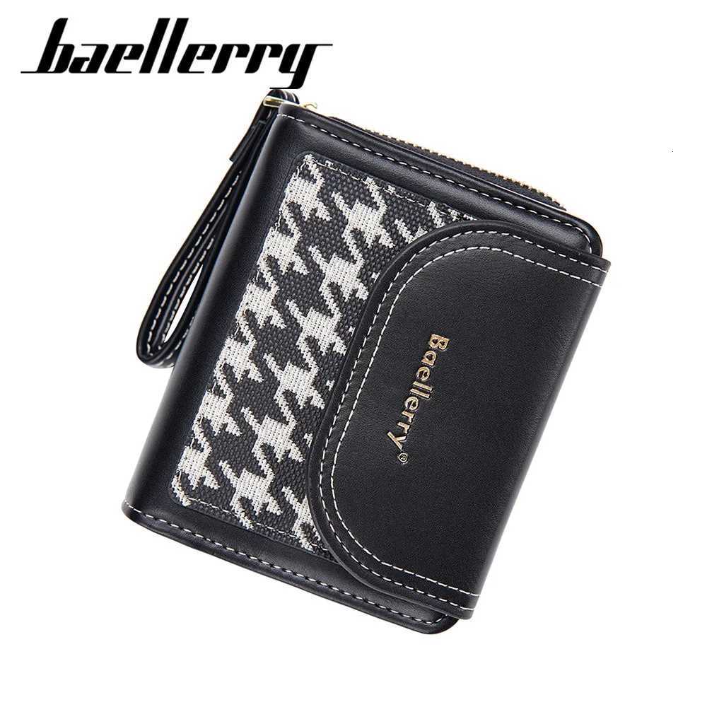 Baellerry Womens Short Wallet Coin Purse Checkered Pattern Pu Leather Slim Zip Pocket with Card Slots RFID Blocking Gift IdeaW251120