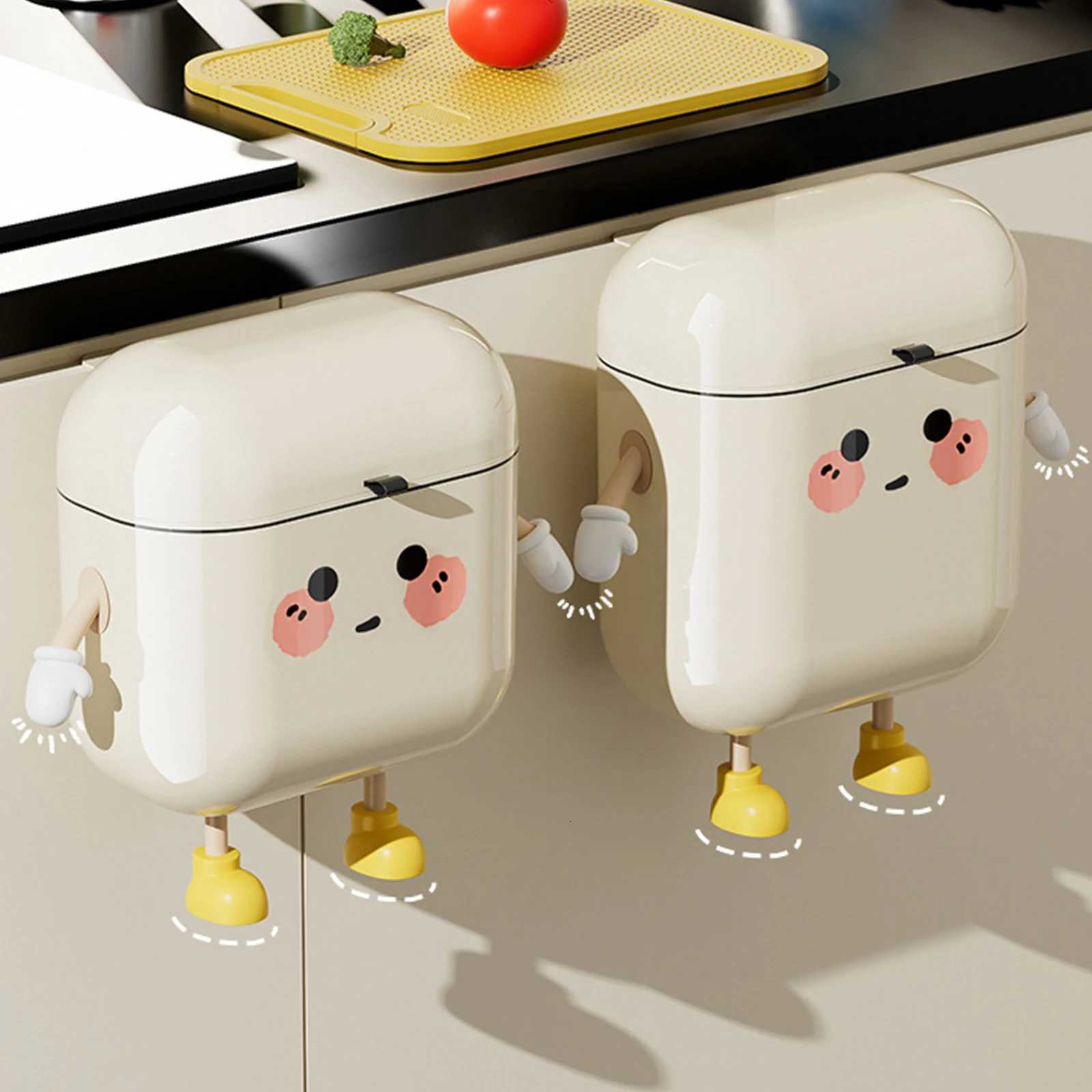 Cute expression trash can high-end household non perforated trash can light luxury cute style kitchen bathroom crevice wall mo C251120