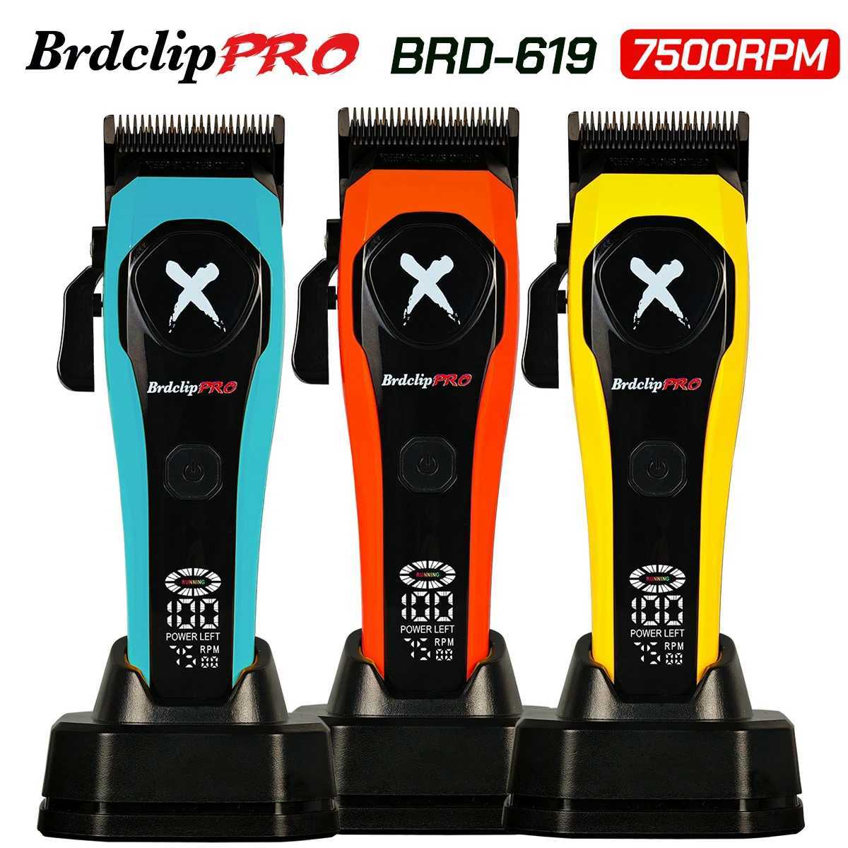 Professional BRDCLIP 619 Hair Clipper 7500RPM Precision Steel Sharp-angled Blades LCD Display Charging Base Hair Cutting MachineT251120