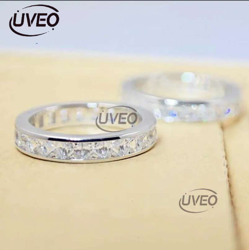 Full Princess Cut Moissanite Dia Elegant Wedding Rings Dee Jewelry Real 100% Sterg Sier Party Eternity Women Engagement Band Ring Gift Size 4-10