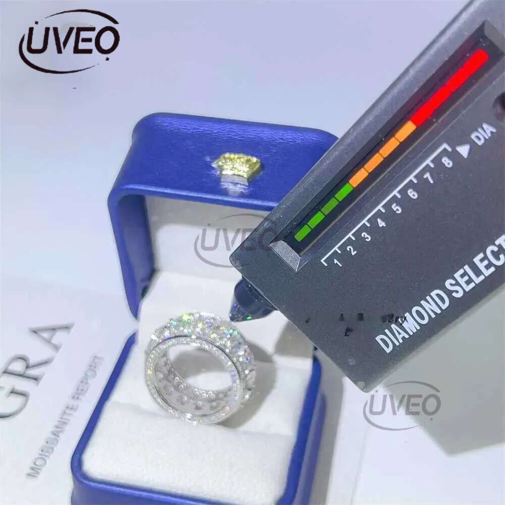 Pass Dia Tester Mens Ring Sier White Gold Moissanite Eternity Iced Out Hip Hop Rings
