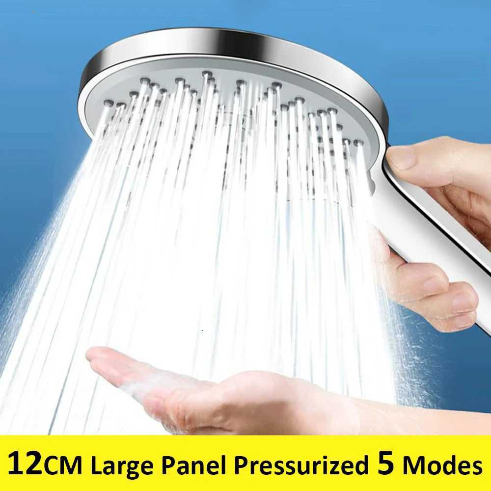 New 12CM 5 Modes Adjustable Shower Head High Pressure Silver Black Massage Rainfall Handheld Showerhead Bathroom AccessoriesM251120