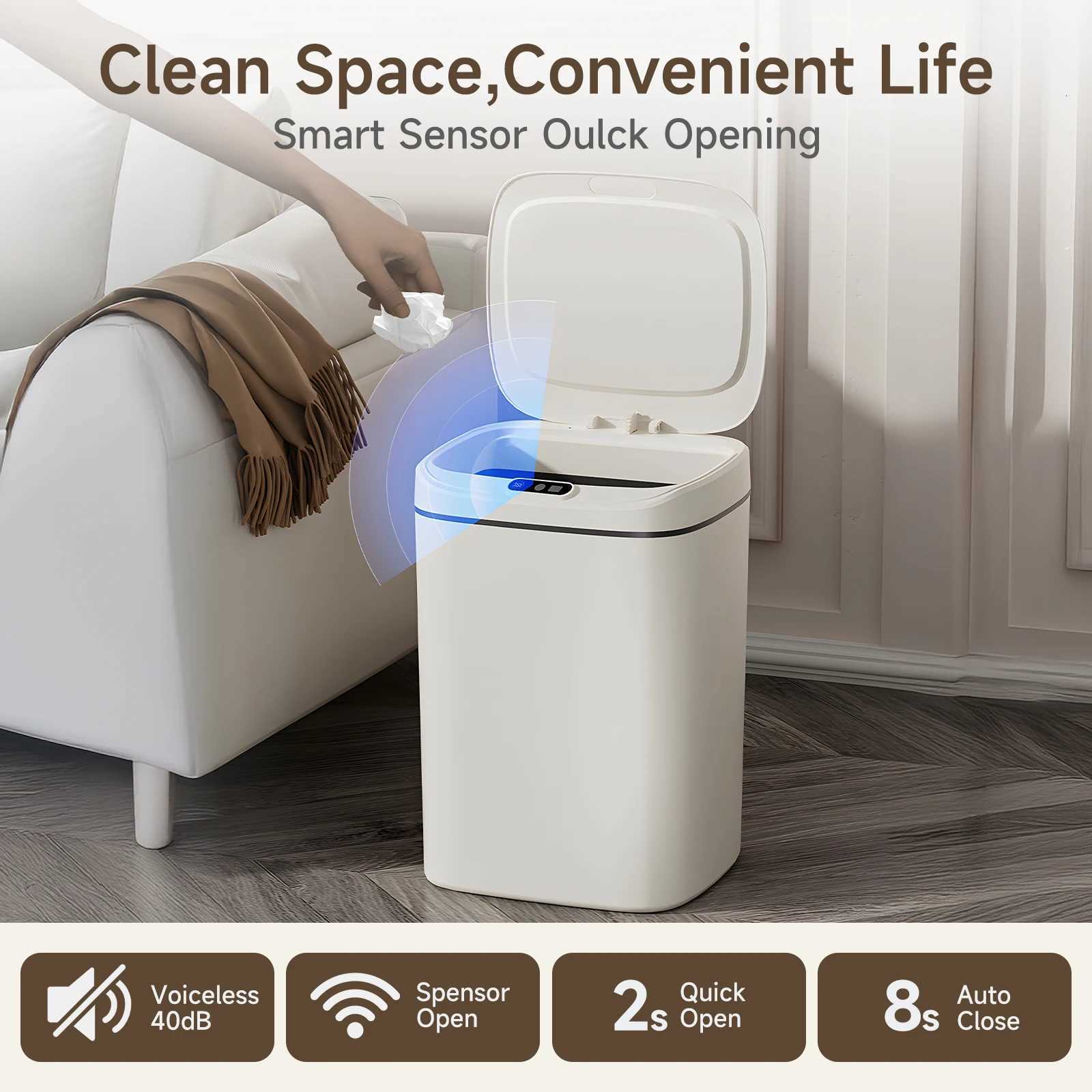 1PC Smart Detector Trash Can Touchless Wastebasket Auto On/Off Sealed With Lid For Odor Prevention Silent Shutoff Multiple C251120