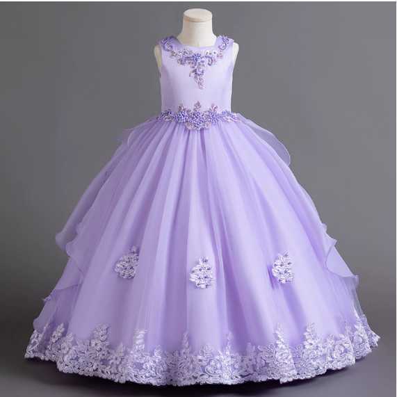 Girl's Dresses Children's princess dress summer wedding dress evening dress large performance dress long dress, puffy trailing dress flowere
