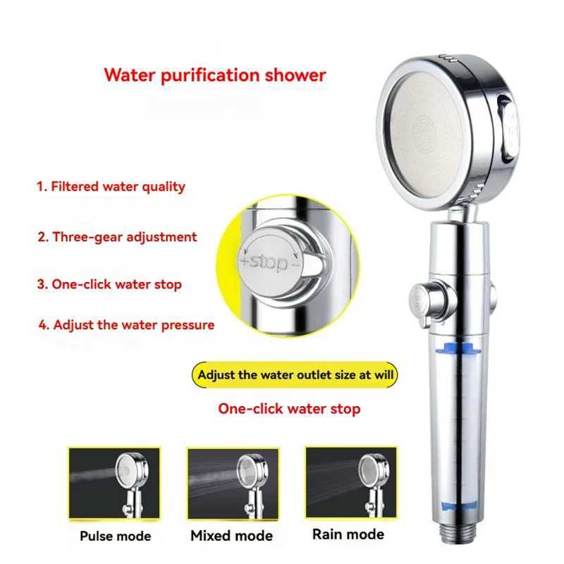 Powerful booster hand shower head PP cotton filtration one-touch stop water adjustment filtration water purification shower headM251120