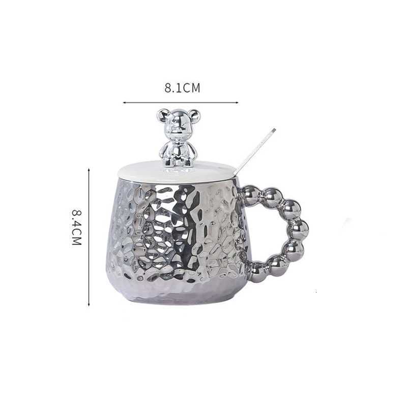 European Style Couple Ceramic Coffee Cup Galvanized Silver Bear Mug Gift Office Teacup Living Room Breakfast Mug Home Decoration T260428