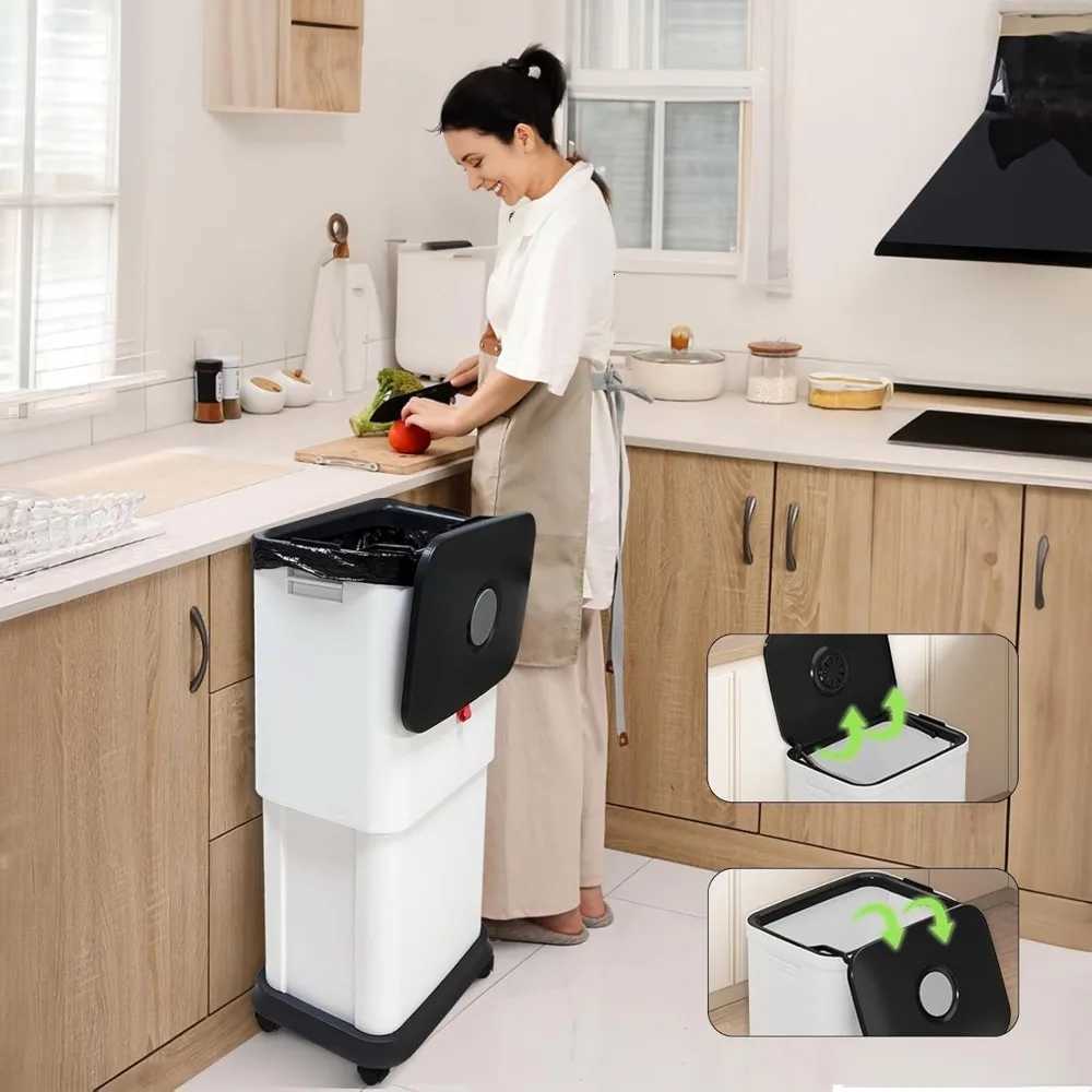 13 Gallon Trash Bin with Lid Adjustable Altitude Wheeled Garbage Can for Kitchen Bathroom Bedroom Office Suitable for 25-4 C251120