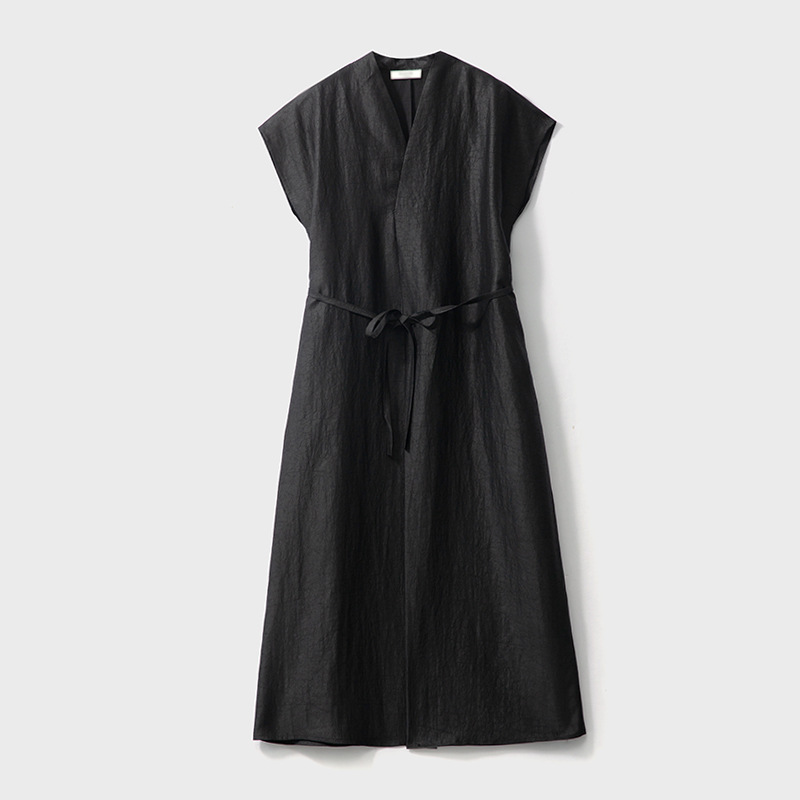 L9190 High Quality Silk Xiangyunsha Turtle Crack Dress Women's Mulberry Silk Long Sleeve Dress Black