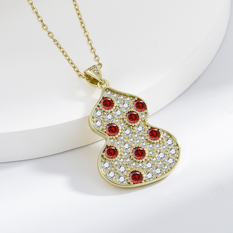 European and American fashion high-end 925 silver pomegranate red zircon gourd pendant fashion light luxury necklace collarbone chain