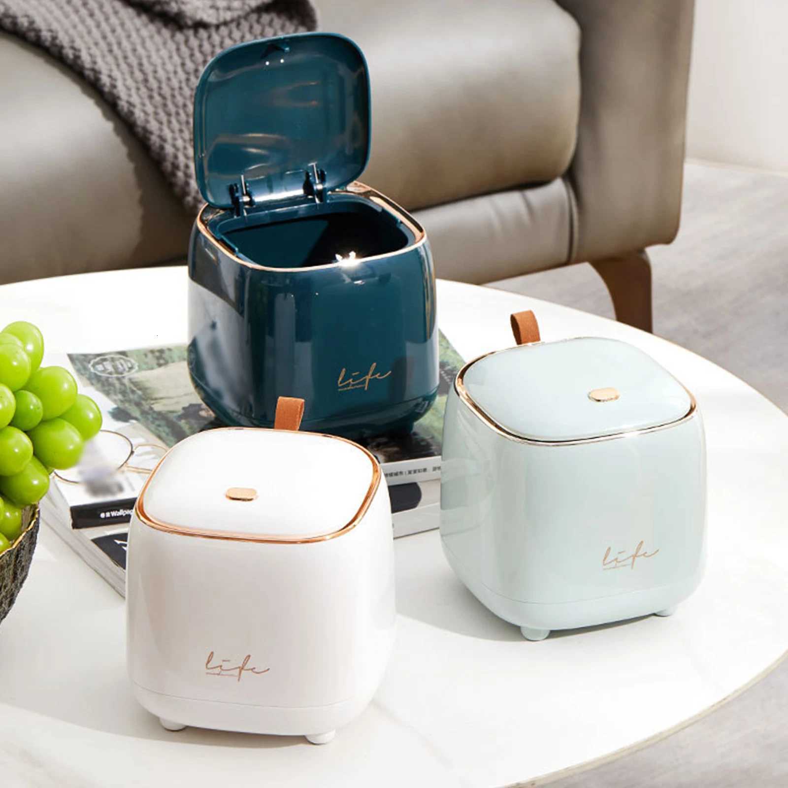 Light luxury press desktop trash can flip small desktop trash can suitable for office home car C251120