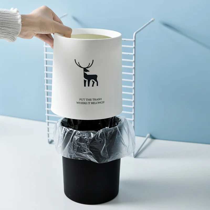 15Lmini Nordic Desktop Double Layer Mini Trash Can Household Coffee Table Desk Bedside Storage Bucket Office Can Bin C251120