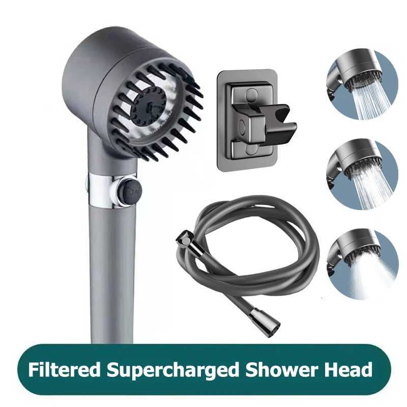 Massage Spa Pressurized Shower Head 3 Modes High Pressure Filter Rainfall Shower One-Key Stop Spray Nozzle Bathroom AccessoriesM251120
