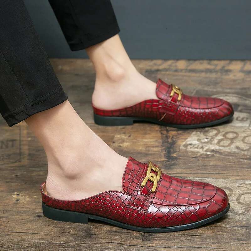Summer Brand Casual Mens Half Drag Loafers Leather Slipper Breathable Slip on Lazy Driving Shoes Men Moccasins