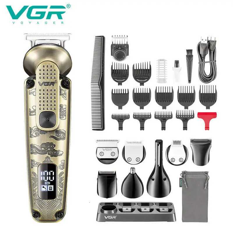 VGR 8-in-1 metal hair clipper multifunctional intelligent LED digital hair trimmer mens nose hair and armpit hair shaver V-103T251120