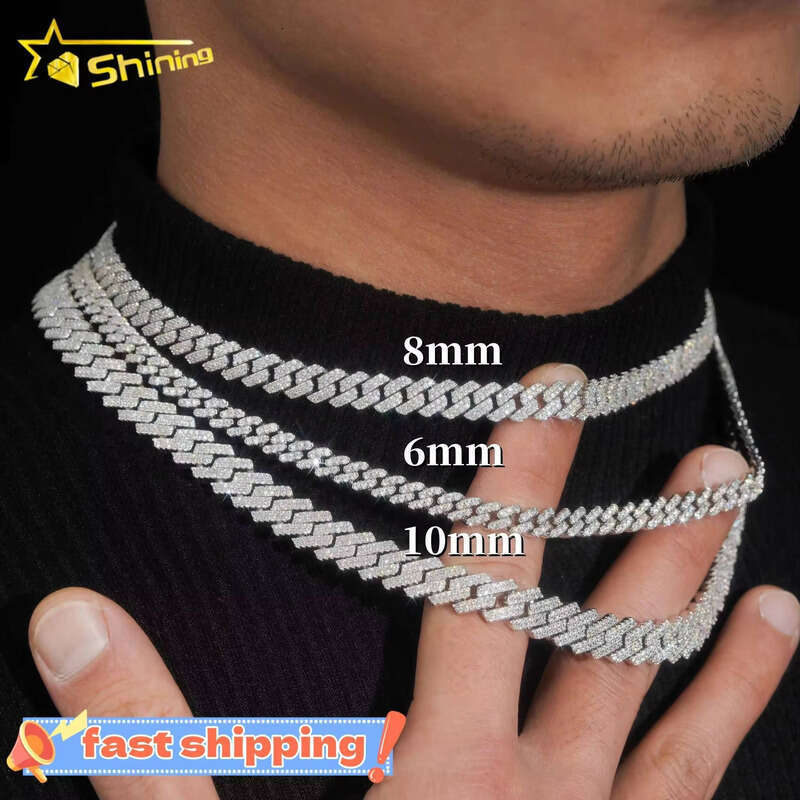 RTS Pass Tester Sier 6mm 8mm 10mm Two Rows Iced Out Hip-Hop VVS hip-hop moissanite Cuban Chain