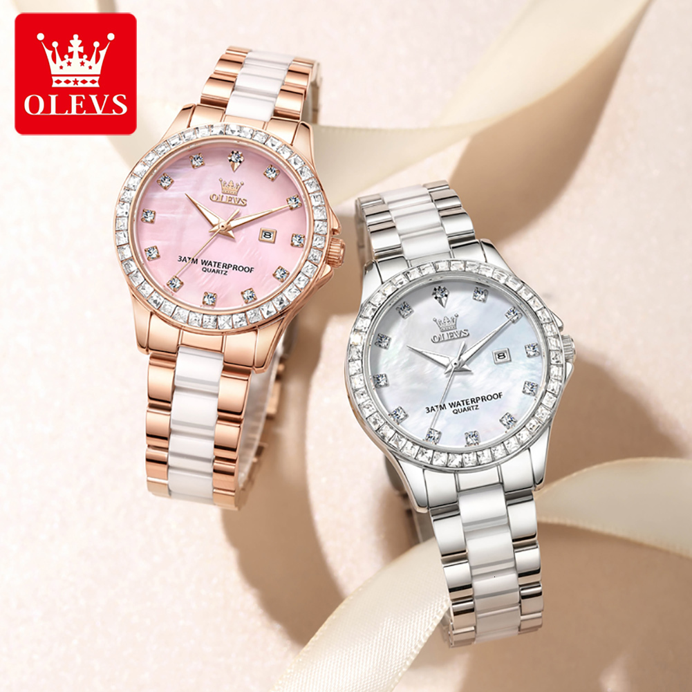 OLEVS Designer Ladies' Diamond Bezel Ceramic Waterproof Quartz Watches Luxury Watches For Women Free Delivery And Wholesale
