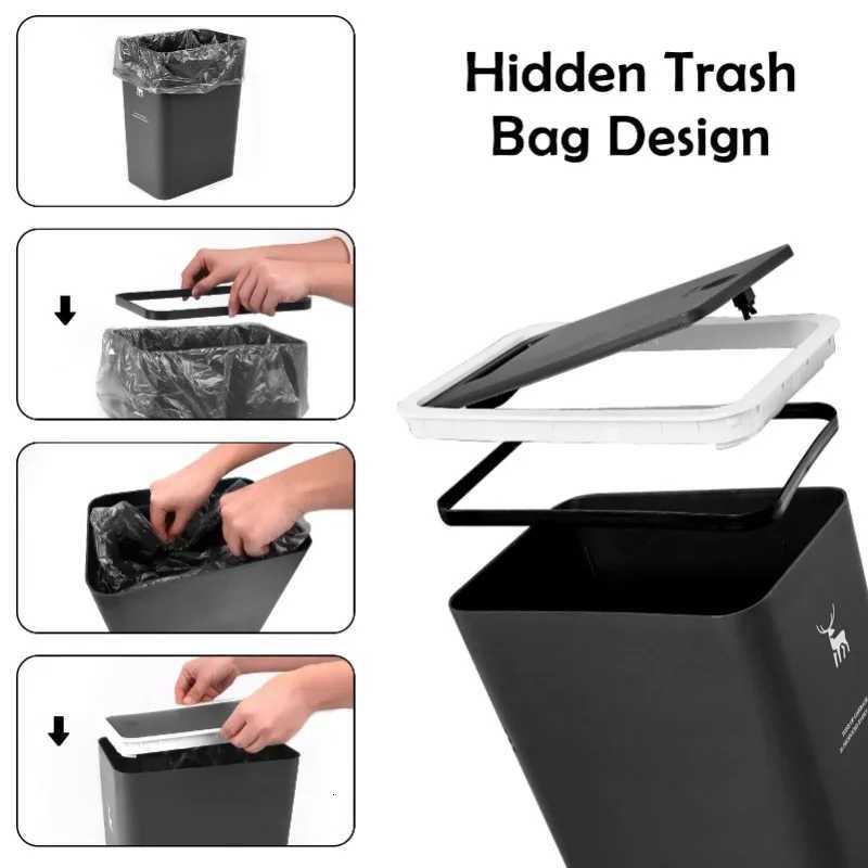 10L 15L Nordic Toilet Trash Can Household With Lid Kitchen ification Press-type Bathroom Living Room Rectangular Trash Can C251120