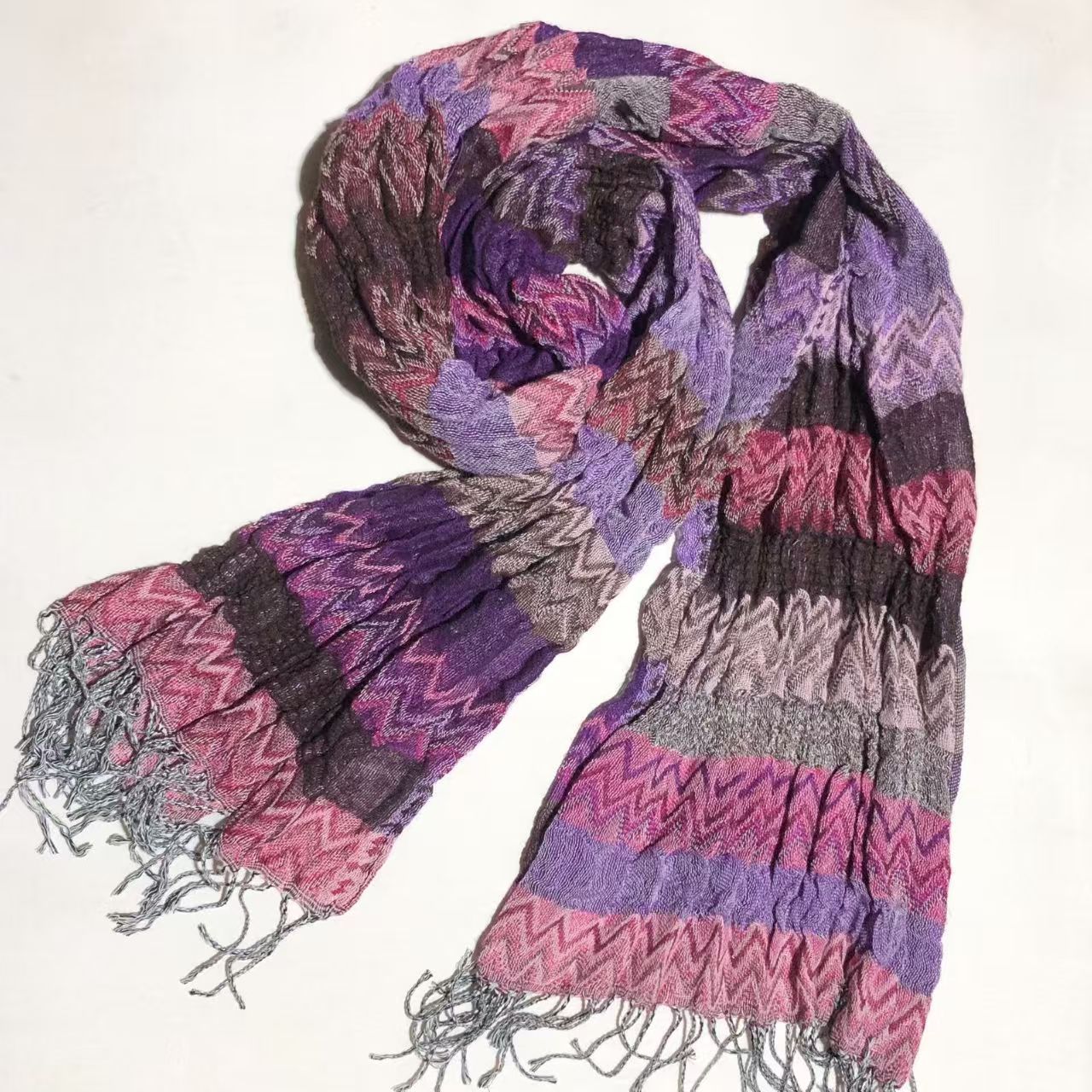 T515 pleated ruffled spring and autumn winter scarf wasteland style dopamine stretch cotton