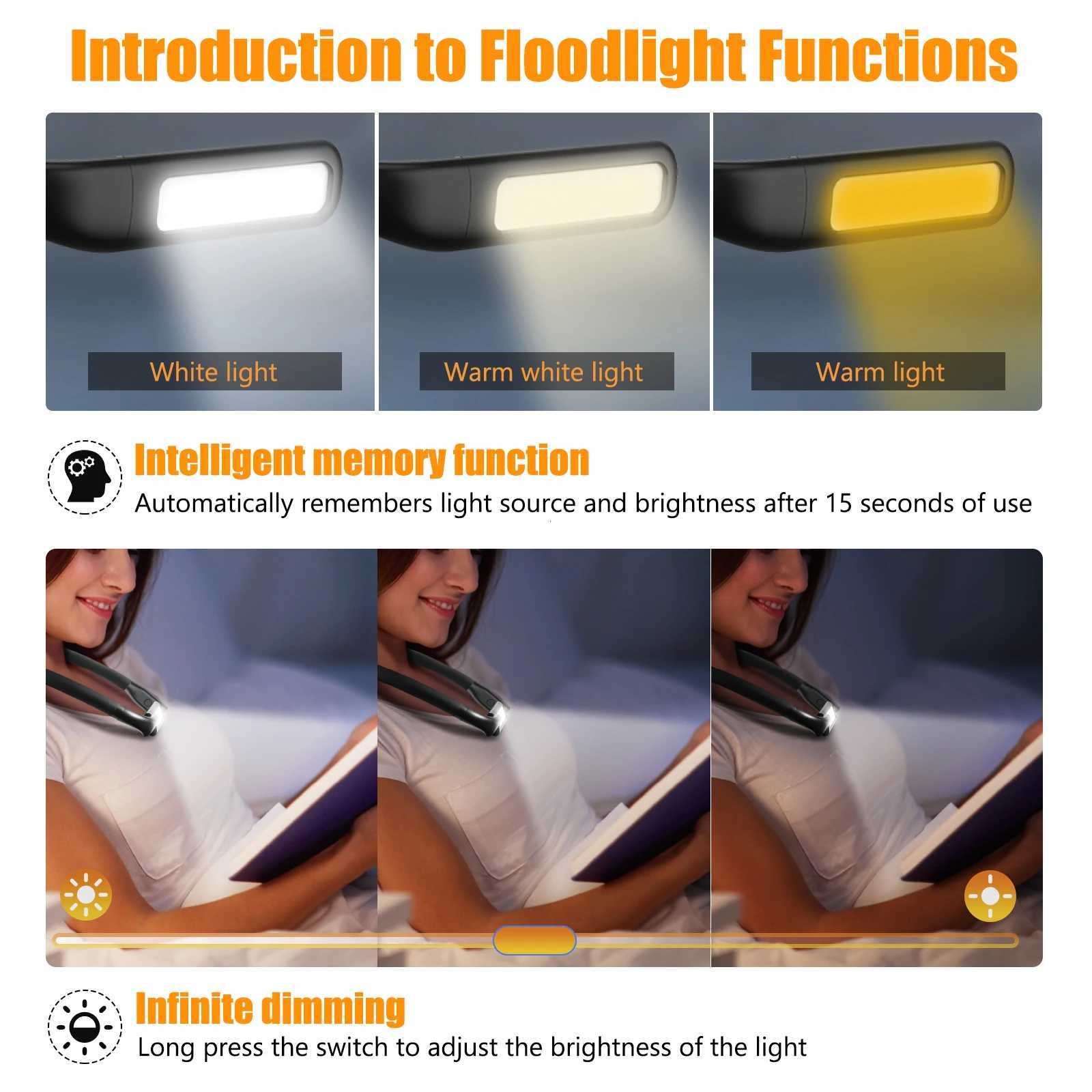 LED Neck Reading Lights Rechargeable Flexible Reading Lamp Bendable Adjustable Portable Hanging Book Light For Camping Lighting M251120