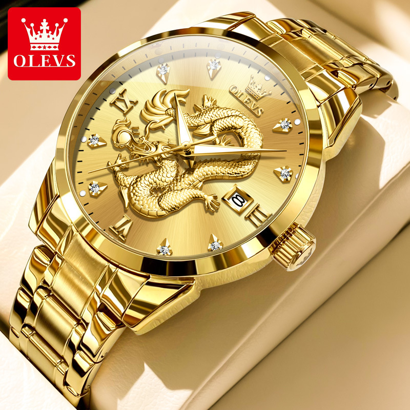 OLEVS Designer Men's Outdoor Golden Dragon Watches Steel Band Watches Luminous Waterproof Quartz Watches Luxury Watches Free Delivery And Wholesa