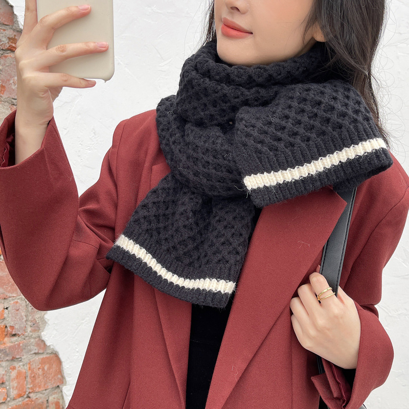 Z0265 Women's winter scarf, versatile solid color, couple's knitted wool, student thickened warm scarf, men's fashionable and versatile.