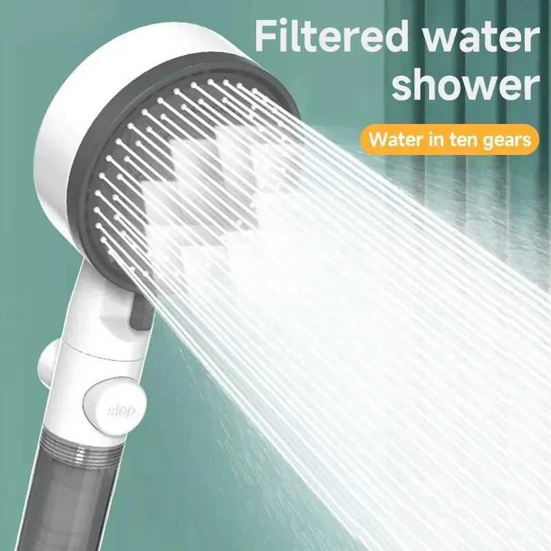 High Quality 10 Mode Shower Head Water Filter Adjustable High Pressure Shower Portable One-Key Stop Shower Bathroom AccessoriesM251120