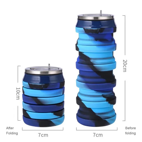 480ml Foldable Silicone Cup Creative Protable Travel Cycling Running Water Bottle Folding Outdoor Sports Kettle Drinkware Z260202