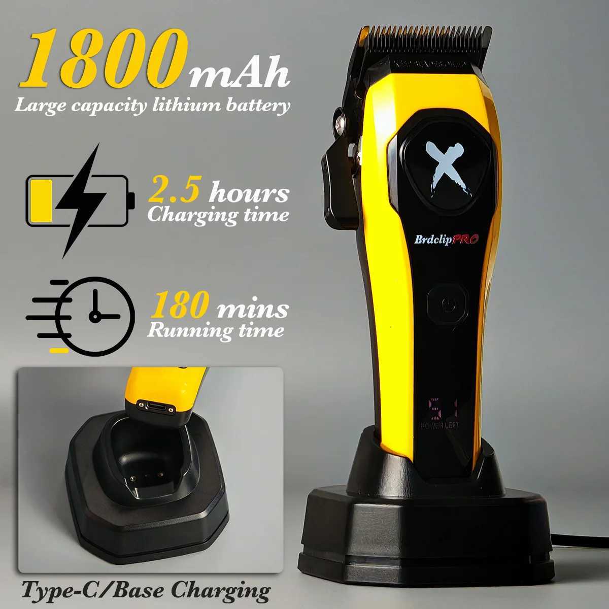 Professional BRDCLIP 619 Hair Clipper 7500RPM Precision Steel Sharp-angled Blades LCD Display Charging Base Hair Cutting MachineT251120