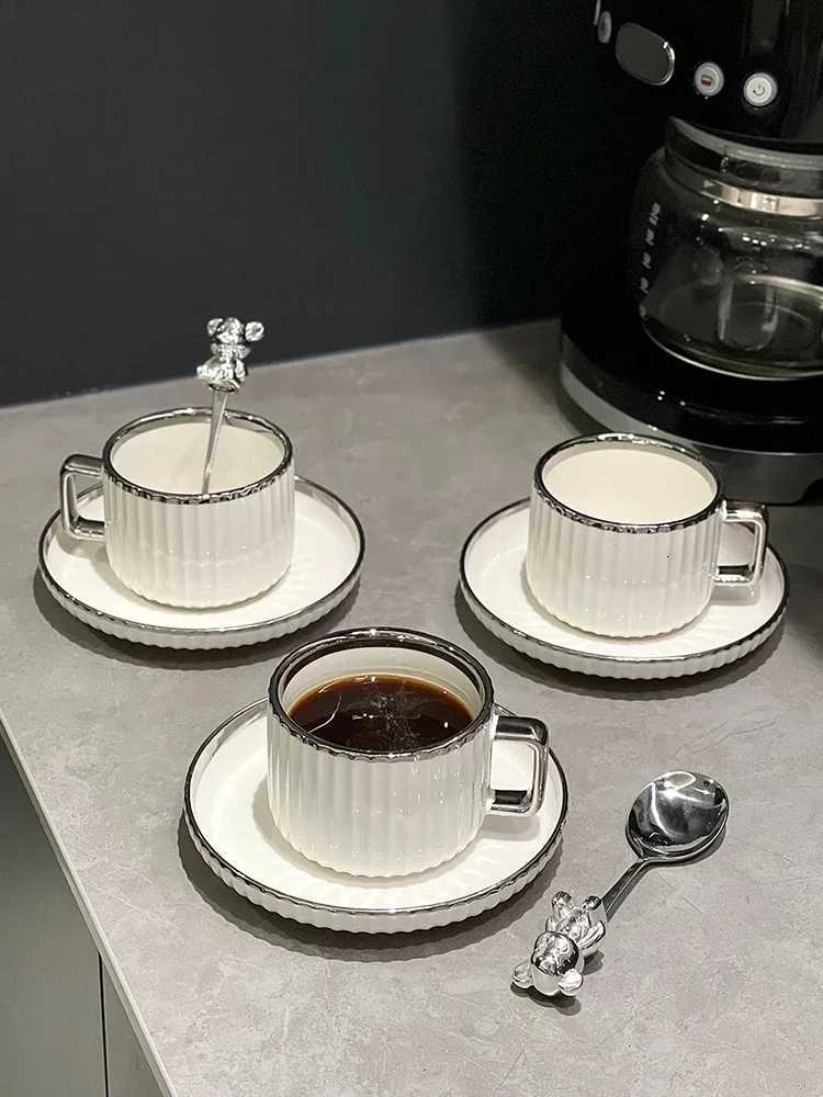 Silver-edged coffee plate Girls spend afternoon tea cups breakfast cups and milk cups as gifts for friends T260428