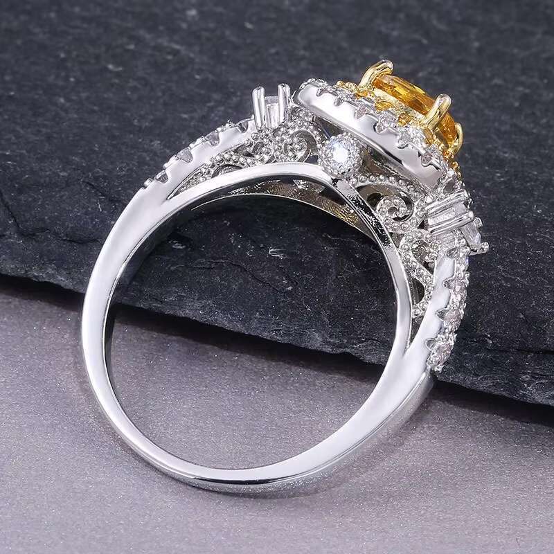 DHCollections Yellow Stone Cocktail Ring for Women Silver Tone Elegant Statement Band Jewellery for Parties Size 6-10