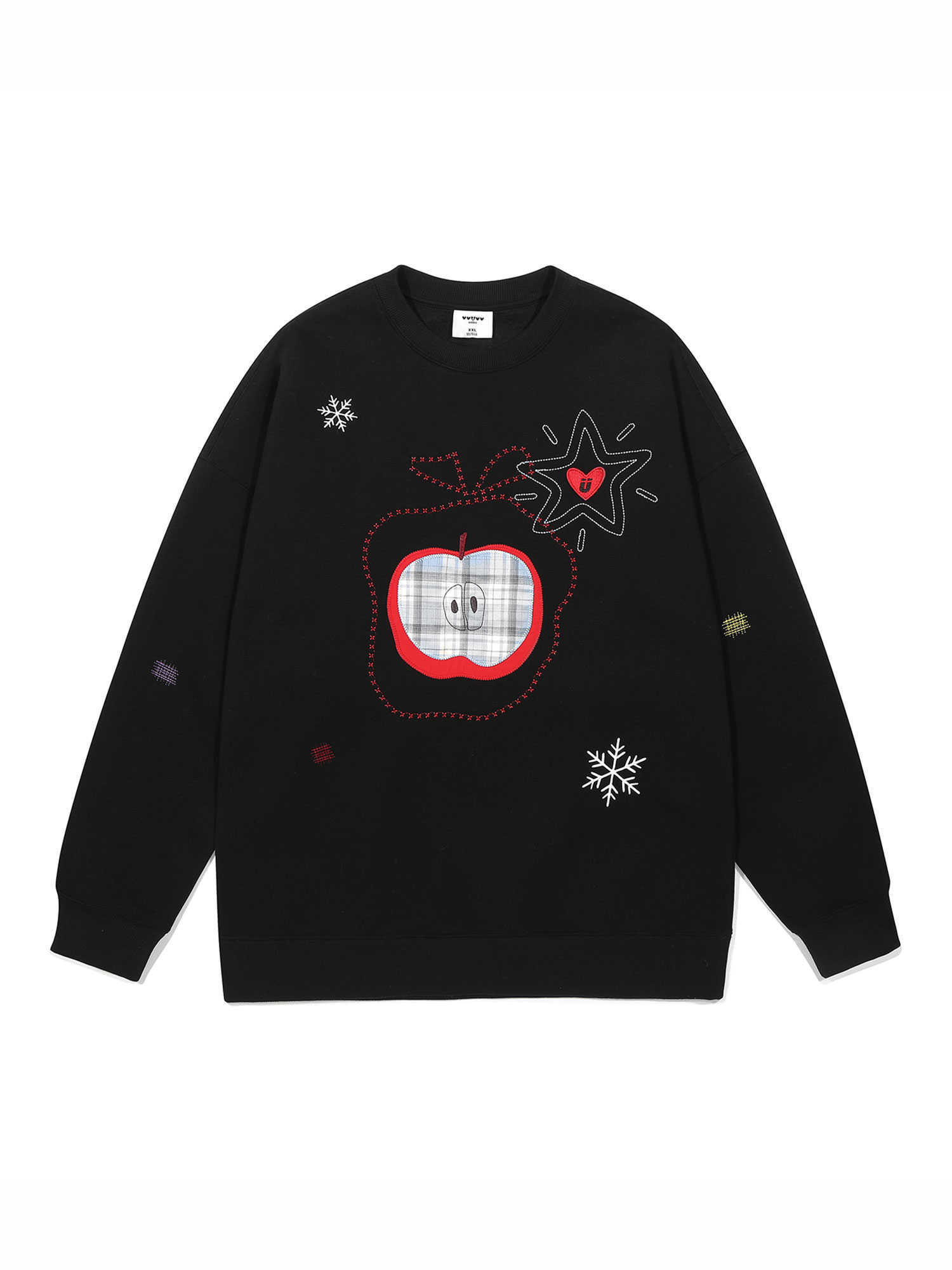 GUUKA Black Christmas Crew Neck Sweatshirt for Men Winter Fleece Couple Matching Heart Embroidery Drop Shoulder Top J251203