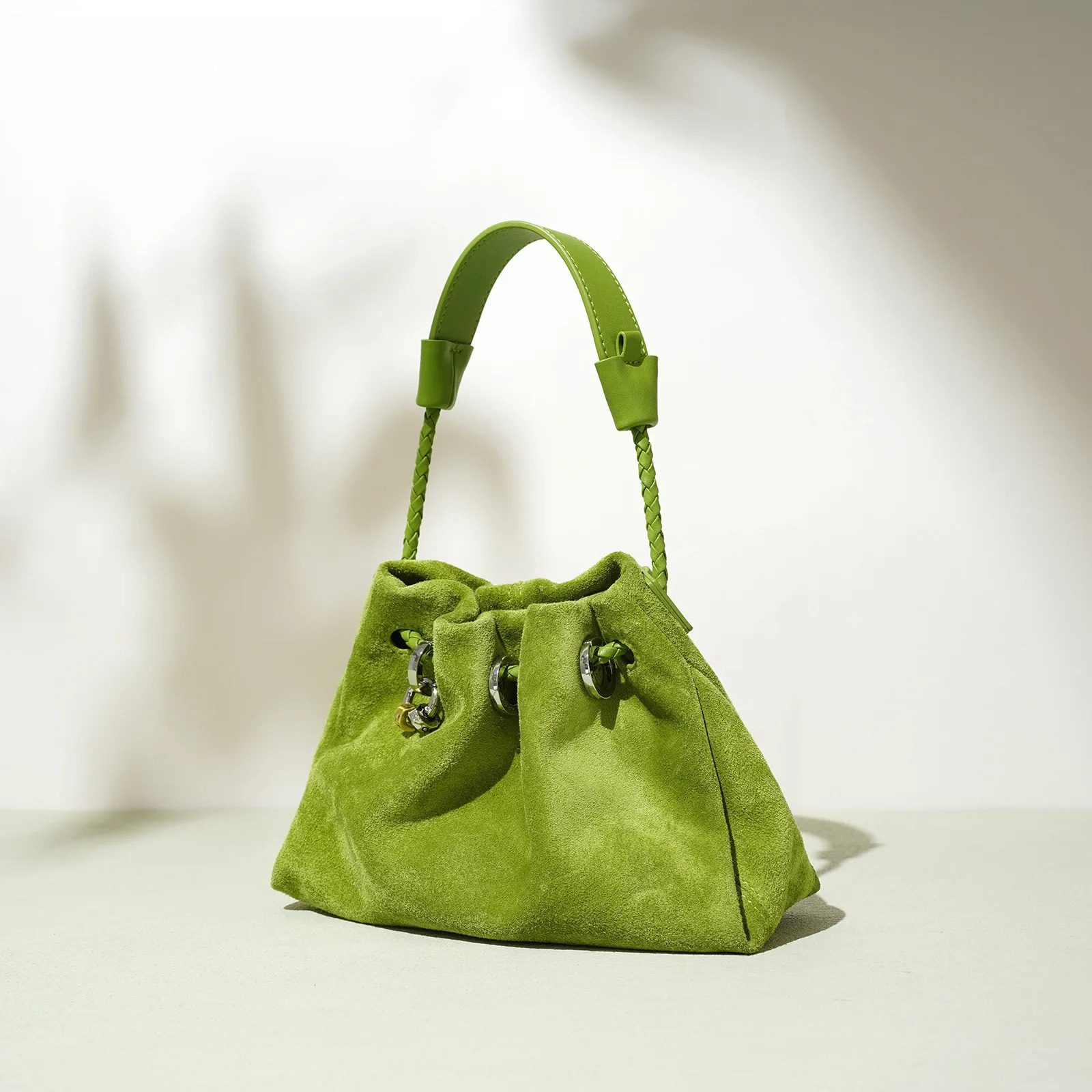 Designer bag handbags women New Arrival Lime Green Suede Drawstring Bucket Bag Women Fashion Handbag Luxury Style