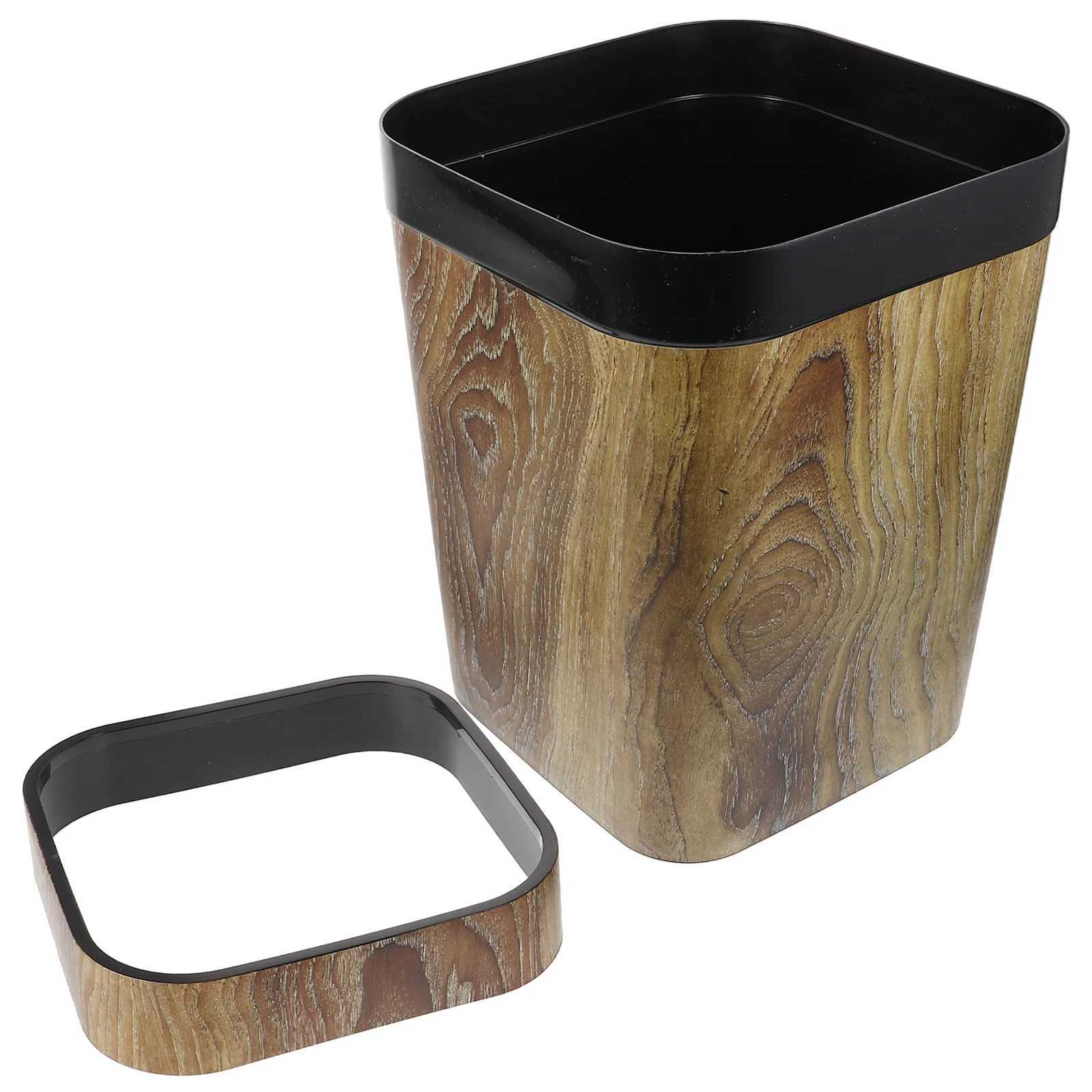 1Pcs Retro Creative Imitated Wood Trash Bin Large Size 14L Pressure Ring Design Home Kitchen Bedroom Rubbish Can Practical Waste C251120