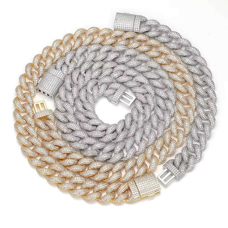 for Men and Women, 15mm Pure Sier Cuban Chain with Ice-Cold Silicone Stone