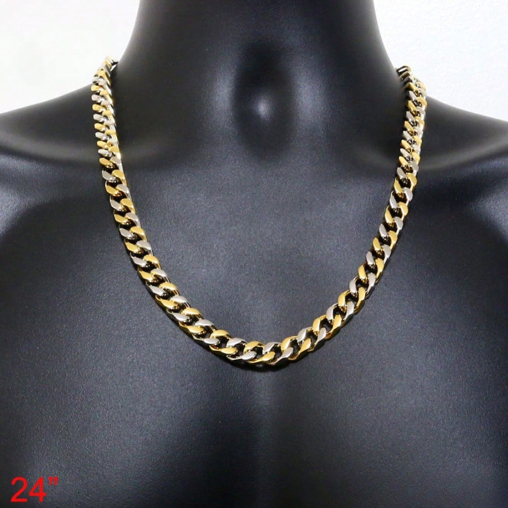 Silver/Gold Plated Stainless Steel Cuban Chain Necklace For Men 9mm 18-40" Curb Link