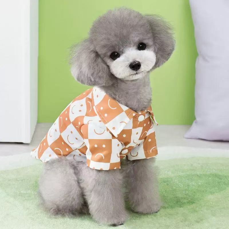 T0007 Checkered smiley face shirt dog clothes pet new checkerboard clothes Pomeranian dog