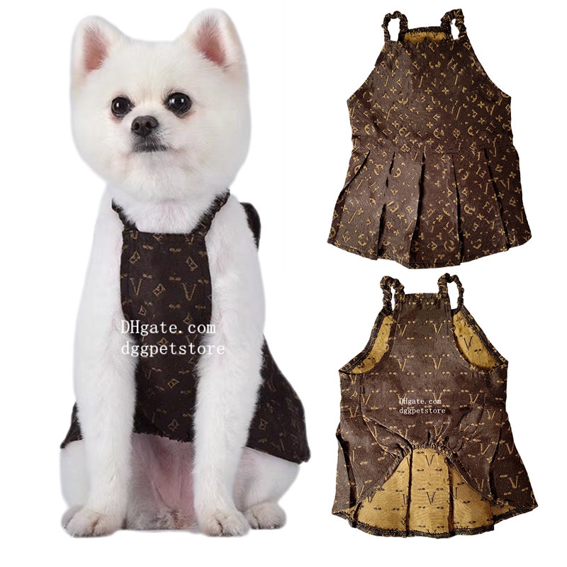 Designer Dog Dress for Small Breeds, Luxury Pet Sundress with Classic Monogram, Multiple Sizes for Pomeranians, Chihuahuas & More, Stylish Elegant Sling Dog Apparel A557