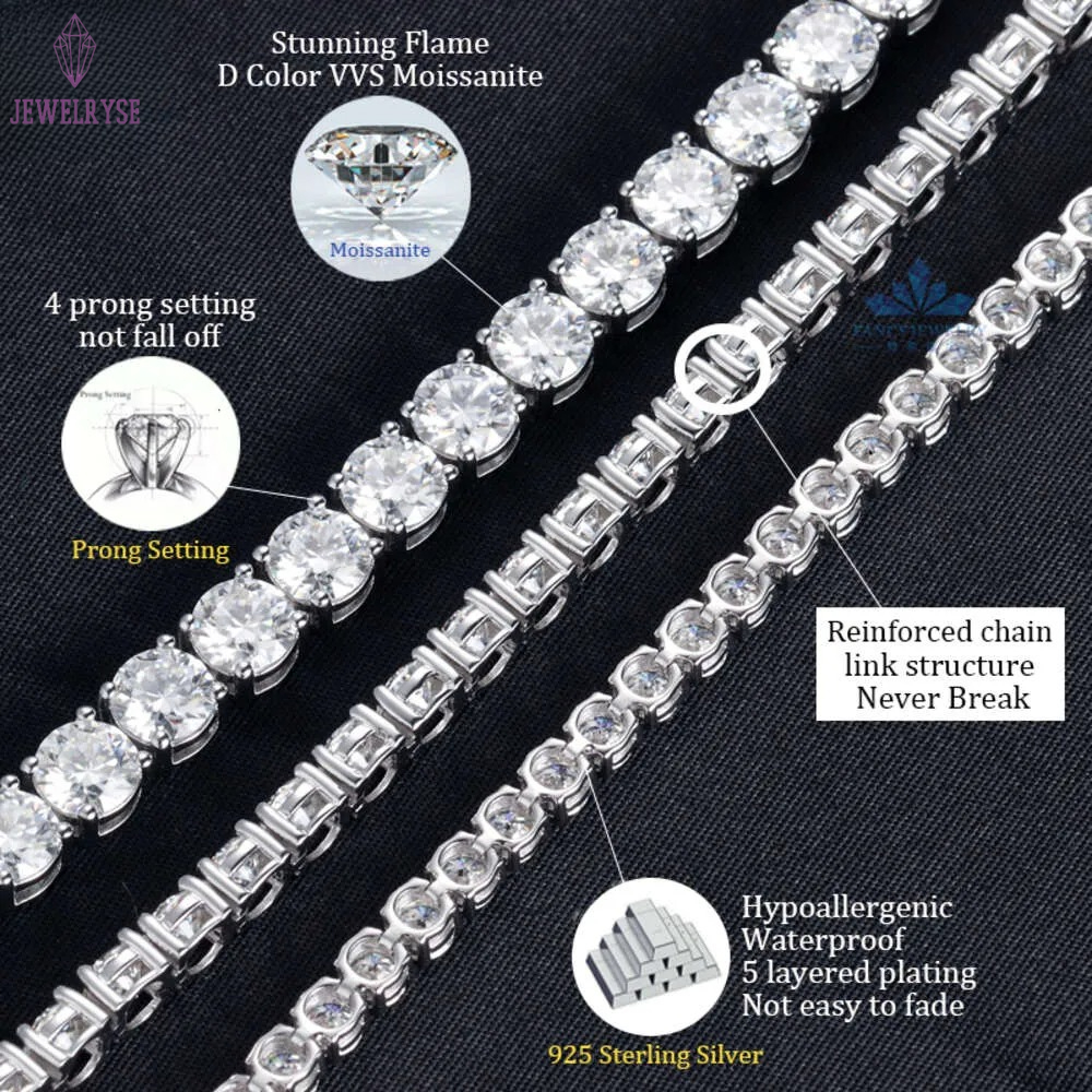 designer bracelet cuban chain link hip hop stle moissanite gems chain jewelr unisex sterling sier iced out moissanite diamond tennis bracelets necklac