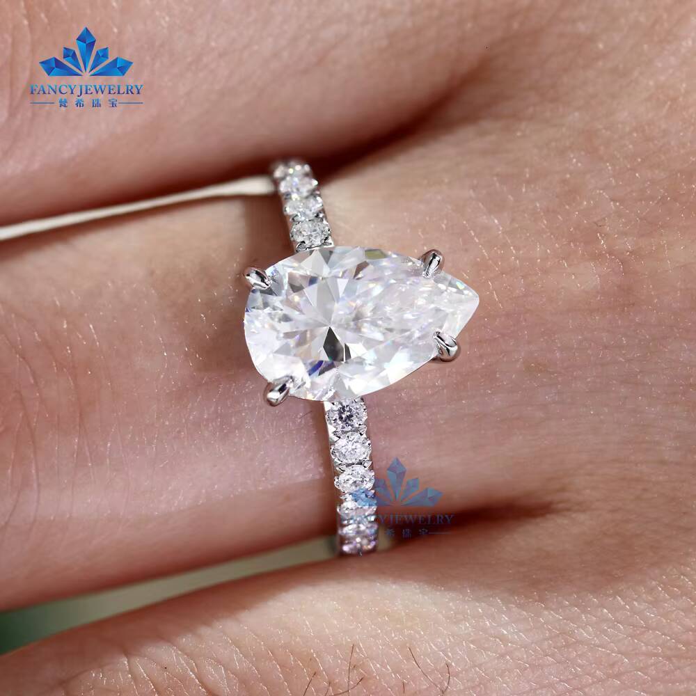 18K 14K 10K Solid Gold 925 Sliver 3CT 7x11mm D VVS1 Pear Moissanite Anniversary Wedding Engagement Rings for Women