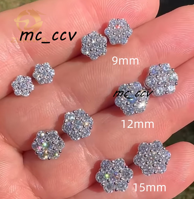 Pass Diamond Tester Classic Flower Cluster Moissanite Stud Earrings 925 Sterling Silver Moissanite Hip Hop Earring for Unisex