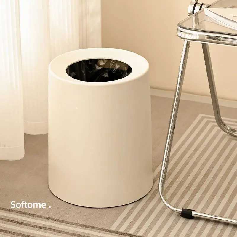Nordic Trash Can Double-layer Household Simple Living Room Bedroom Kitchen Bathroom Office Creative Toilet Round Cylinder C251120