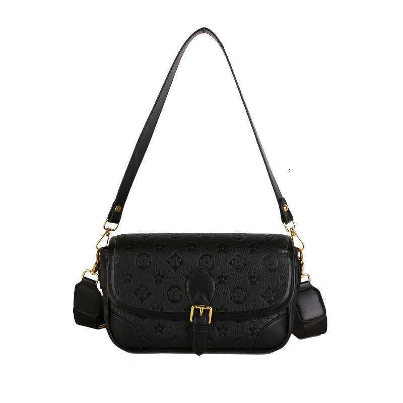 Women's 2025 Autumn New Printed Textured Fashion Single Shoulder Retro Small Square Trendy Wide Strap Crossbody Bag