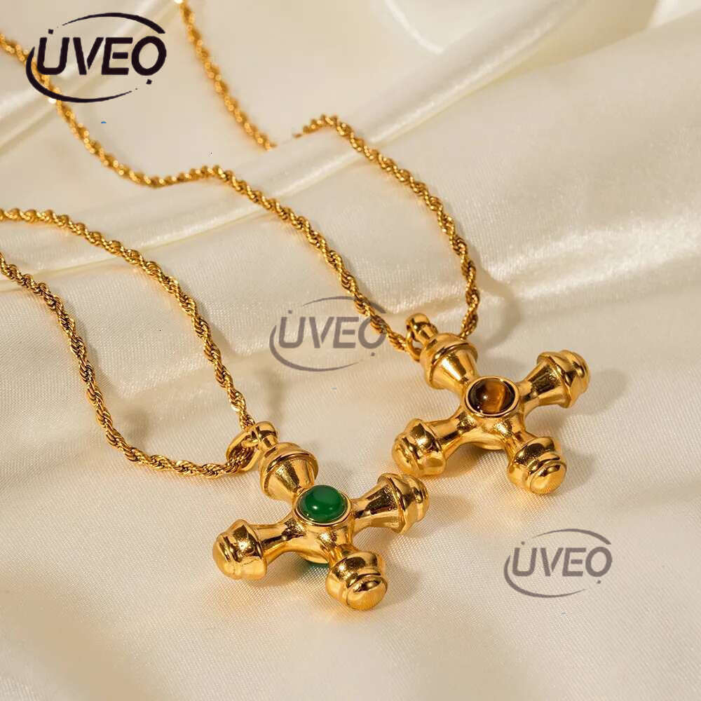Designer Trend Gold Stainless Steel Cross Pendant Necklace for Women with Tiger Eyes That Do Not Fade Fashionable Jewelry Wholesale