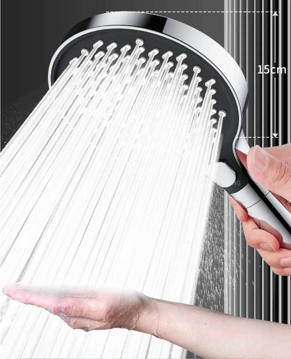 15CM Big Panel High Pressure Large Flow Shower Head Black 3 Modes Water Saving Spray Nozzle Rainfall Shower Bathroom AccessoriesM251120