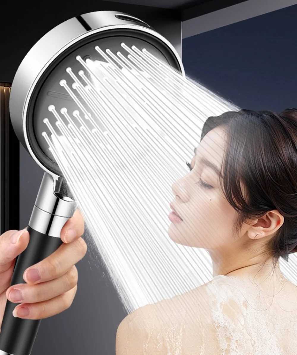 New 13CM High Pressure Water Saving Filter Shower Head 3 Modes Handheld Shower Head One Button Stop Bathroom Accessories SetM251120