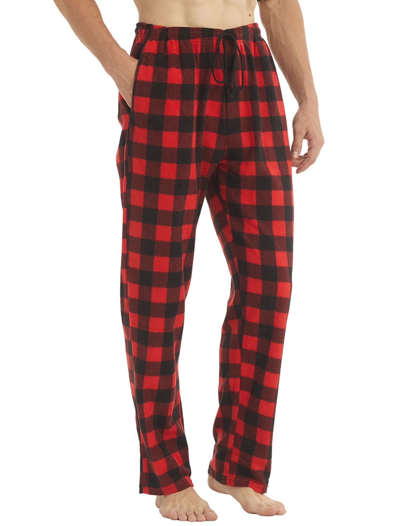 Mens Christmas Pajama Pants Winter Bottoms Fleece Lounge Sleepwear Lightweight Plaid pj with Pockets Microfleece 251111