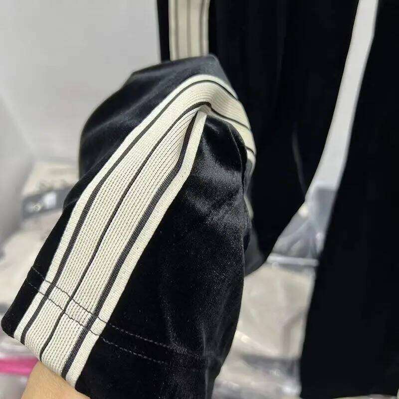 Zipper Long-Sleeved Cardigan Casual Sports Women's Side Bar Sweatshirt Elastic High Waist Wide-Leg Pants Two-Piece Set